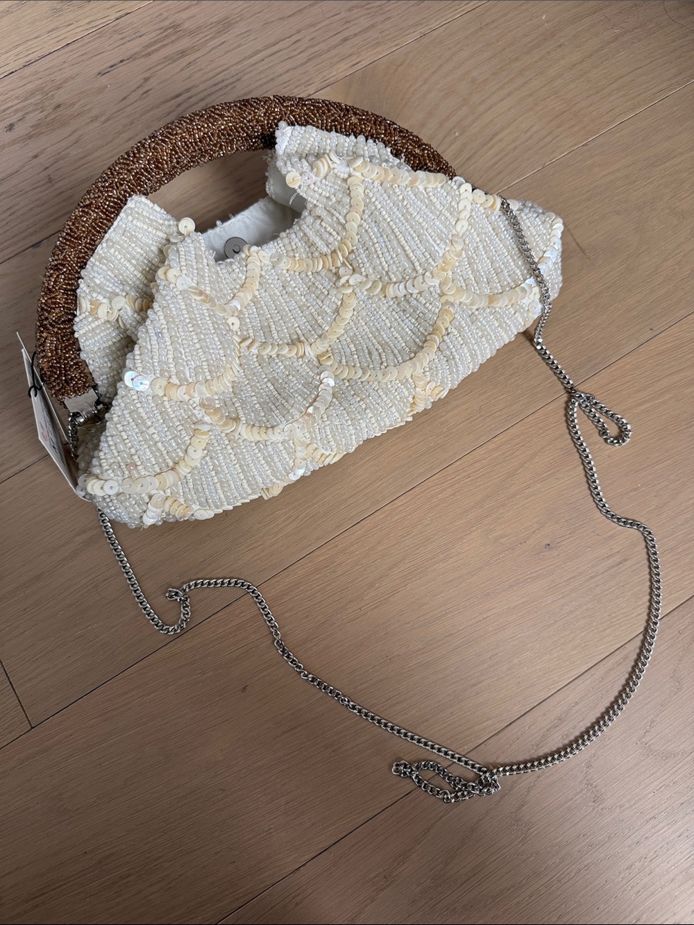 Zara - Beaded White & Cream Handheld Clutch Bag NWT - Picture 7 of 7